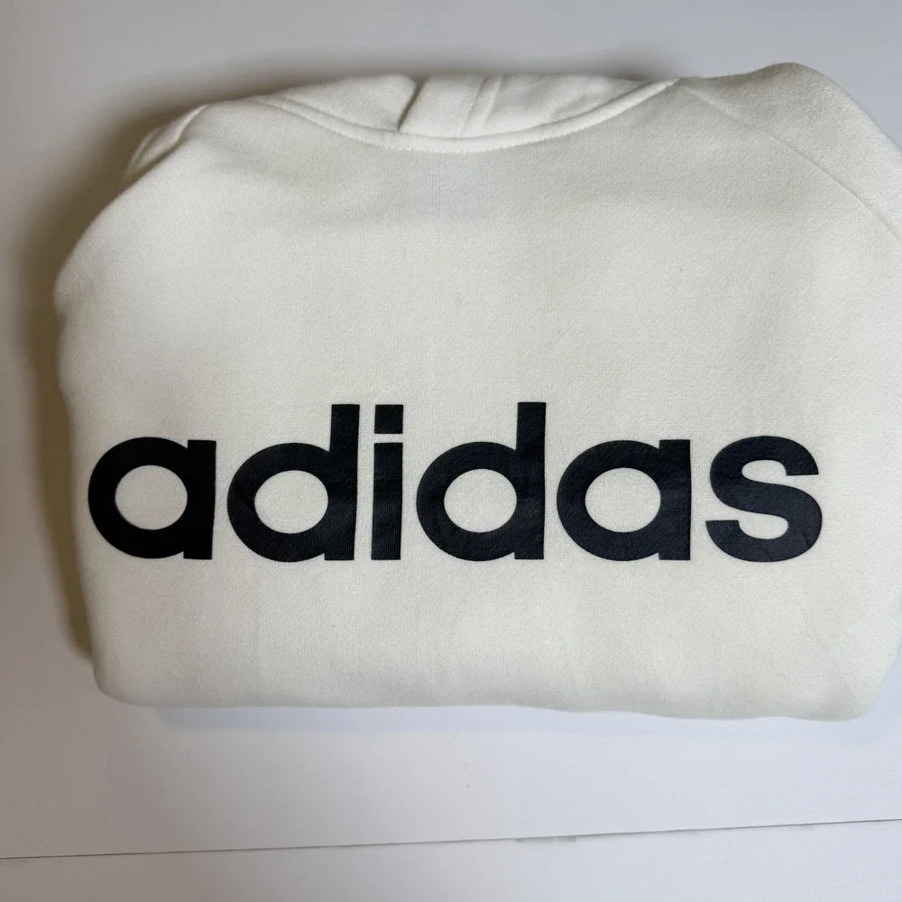 Adidas Hoodie Unisex Small White Fleece Lined Logo 3 Stripes Pullover Athleisure